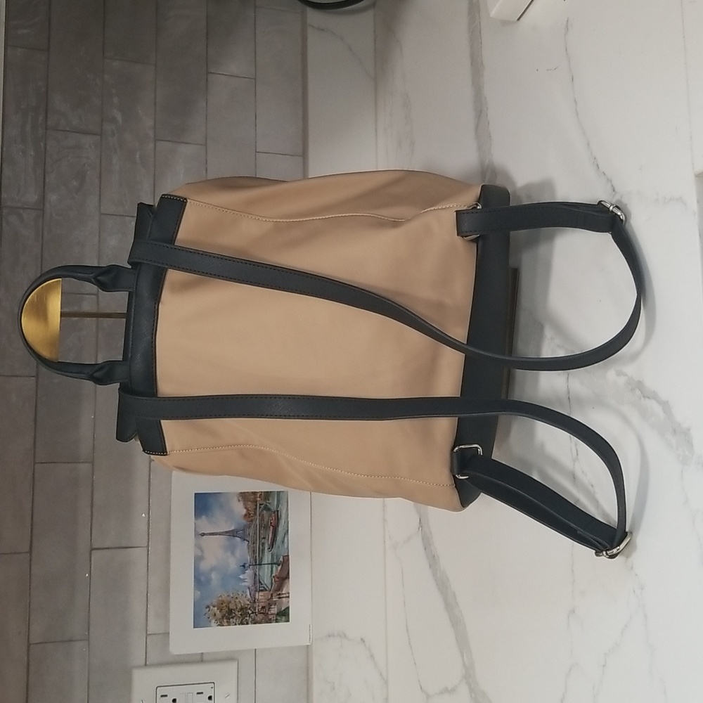 EUC Karl Lagerfeld Paris Large Tan/Black Nylon Backpack/Shoulder Bag - Picture 16 of 16